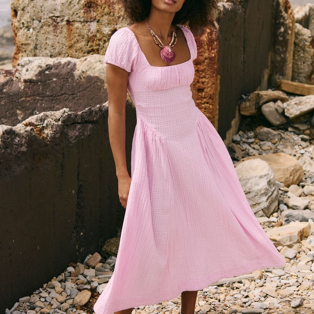 Free People Ciara Pucker Check Midi Dress